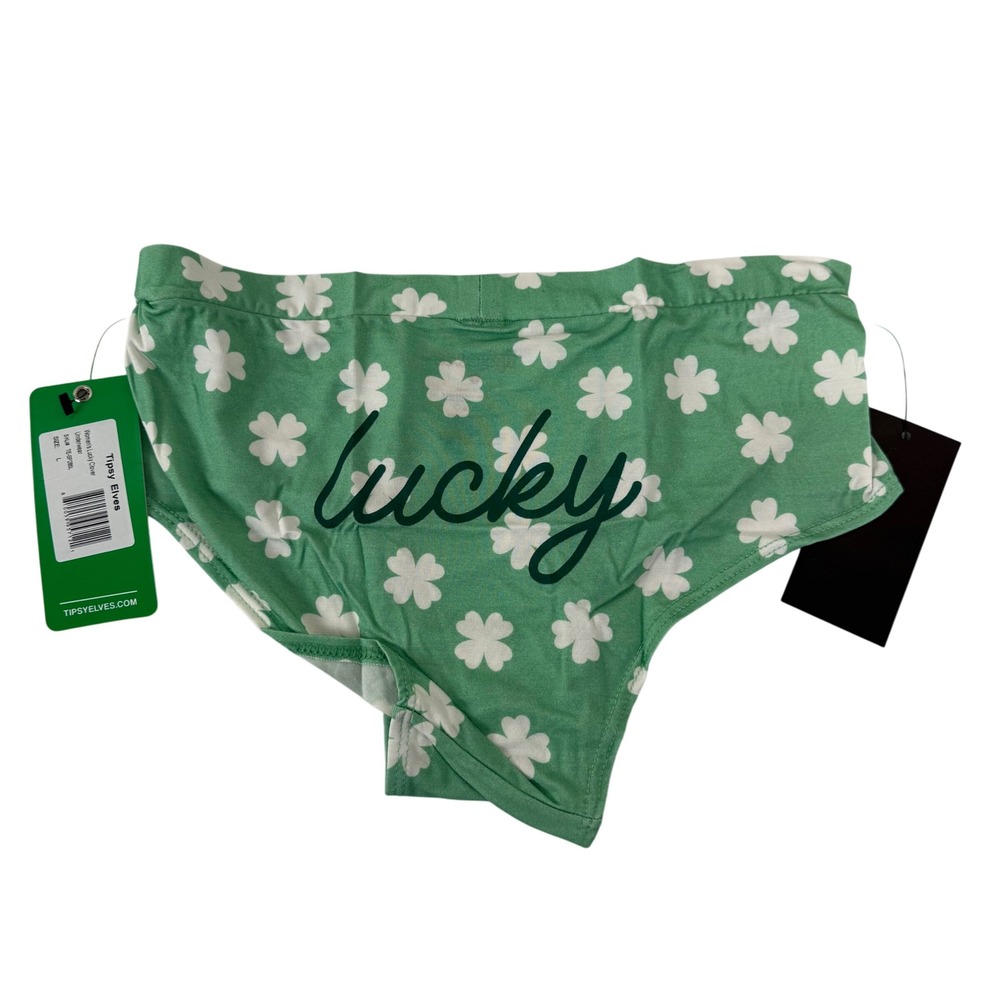 NWT‎ Tipsy Elves Womens Lucky Clover Underwear Size L Green White Shamrocks